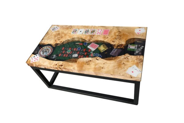 Masută de cafea din lemn de plop bubos sau maslin & Epoxy - imagine 6