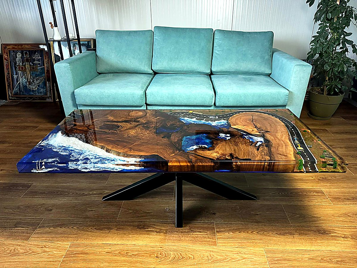 Masă dining din nuc & Epoxy 2